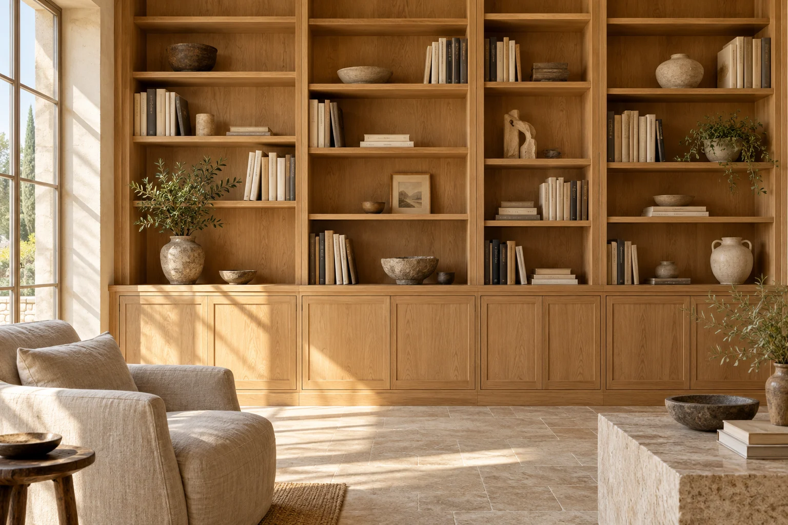 Bibliothèque en chêne sur mesure, visuel créé pour ce concept